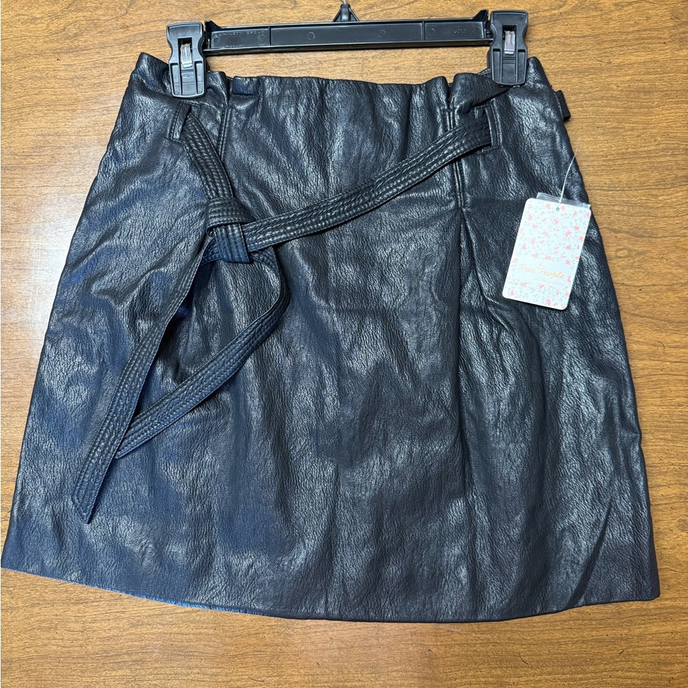 Free People Black Faux Leather Mini Skirt